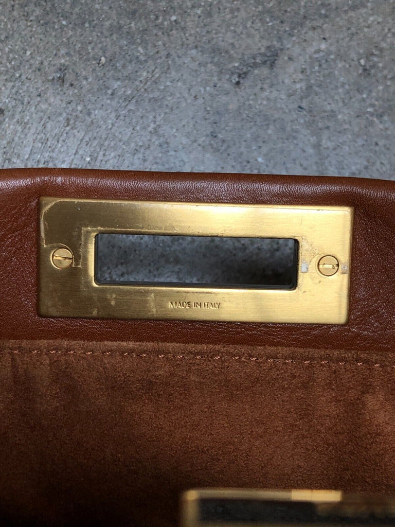 FENDI Peekaboo Iconic Medium Brown Camel Copper Leather Shoulder Bag Purse