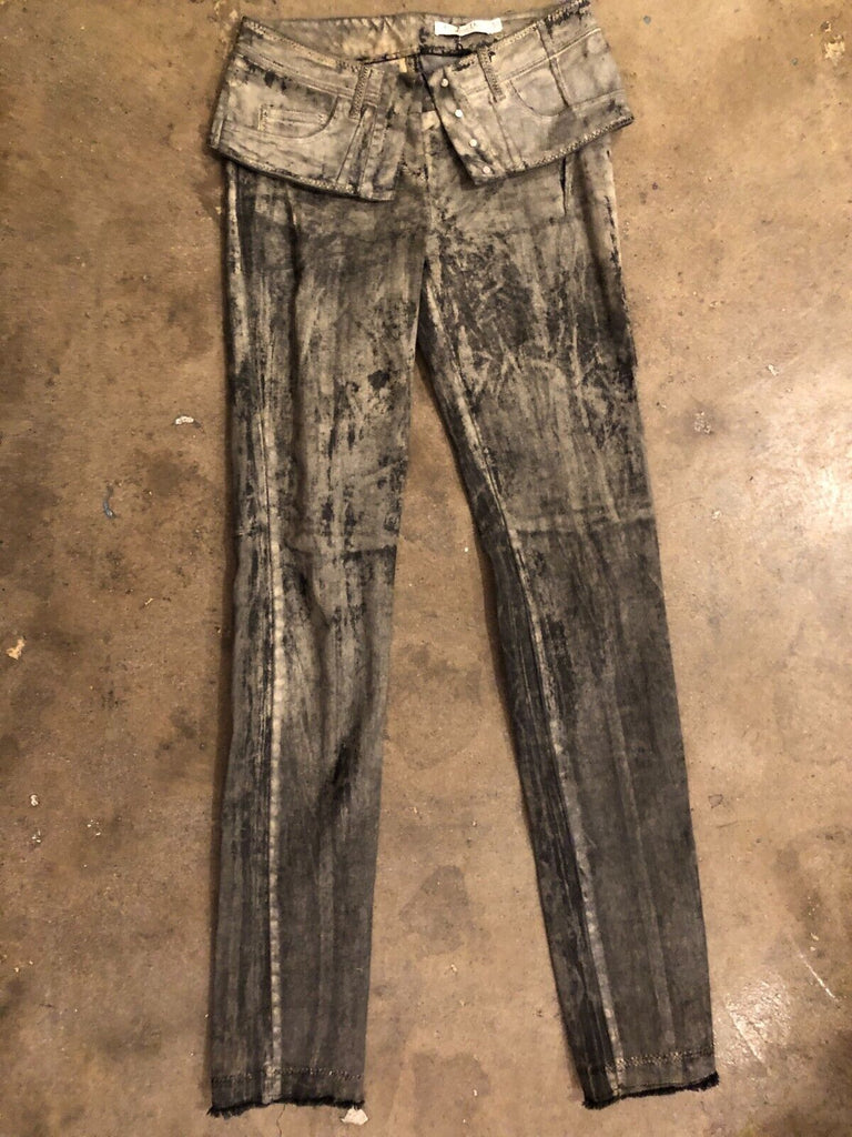 CHRISTIAN DIOR Vtg 2006 John Galliano Grey Paint Denim Flare Trouser Pant 38/6