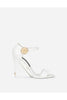 DOLCE & GABBANA White Leather Gold Chunky Wedge Curved Statement Strappy Heel 41