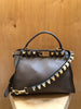 FENDI Peekaboo Iconic Gold Studs 2 Way Gray Taupe Leather Shoulder Bag Purse