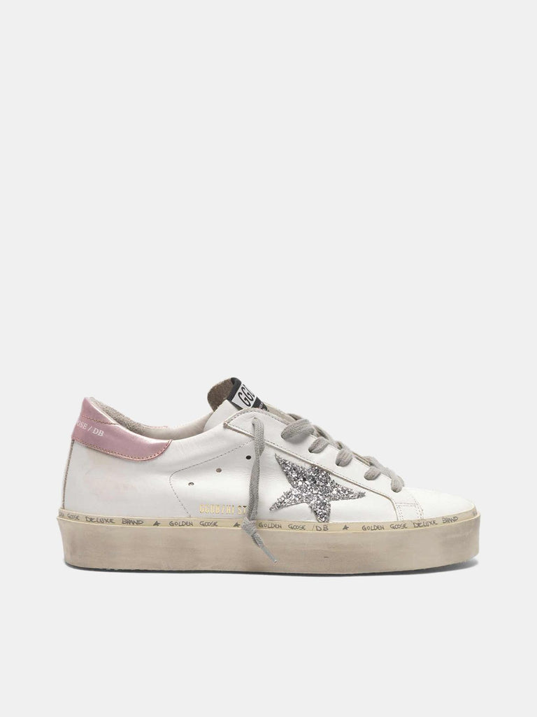 GOLDEN GOOSE Hi Star White Silver Glitter Pink Leather Low Top Womens  Sneaker 39