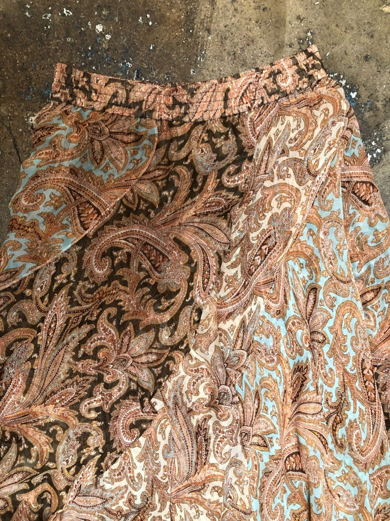 ZIMMERMANN 750 Candescent Waterfall Brown Multicolor Paisley Silk Midi Skirt 2/M