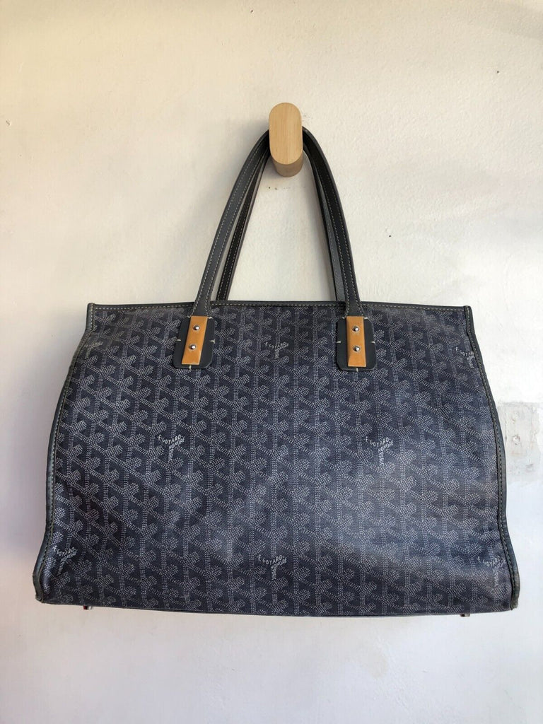 GOYARD Marquises Gray Chevron Monogram Print Leather Canvas Tote Bag Purse