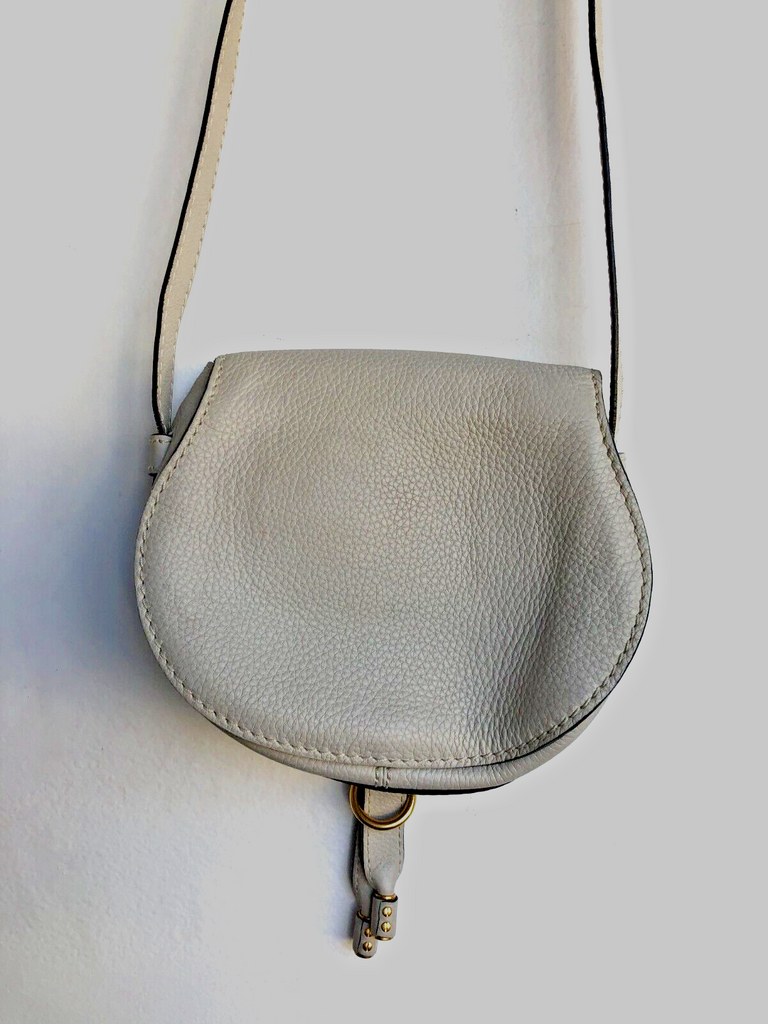 CHLOE Marcie Mini Cloud Gray Beige Leather Crossbody Saddle Shoulder Bag Purse