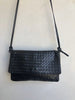 BOTTEGA VENETA Vtg Black Intrecciato Woven Leather Flap Knot Shoulder Bag Purse