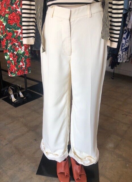 VICTORIA BECKHAM  NWT Off White Fluid Canvas Wide Leg High Waist Pant Trouser 8