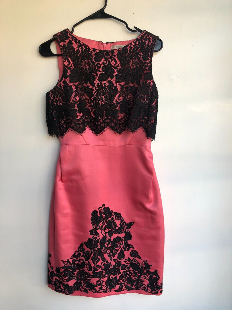 ERDEM Hot Pink Black Lace Floral Embroidery Silk Knee Length Dress UK 10 US 6