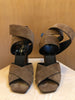 SAINT LAURENT Brown Oak Suede Leather Strappy Crossover Ankle Sandal Heels 35.5