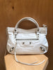 BALENCIAGA City 2Way 115748 White Leather Silver Stud Moto Shoulder Bag Purse