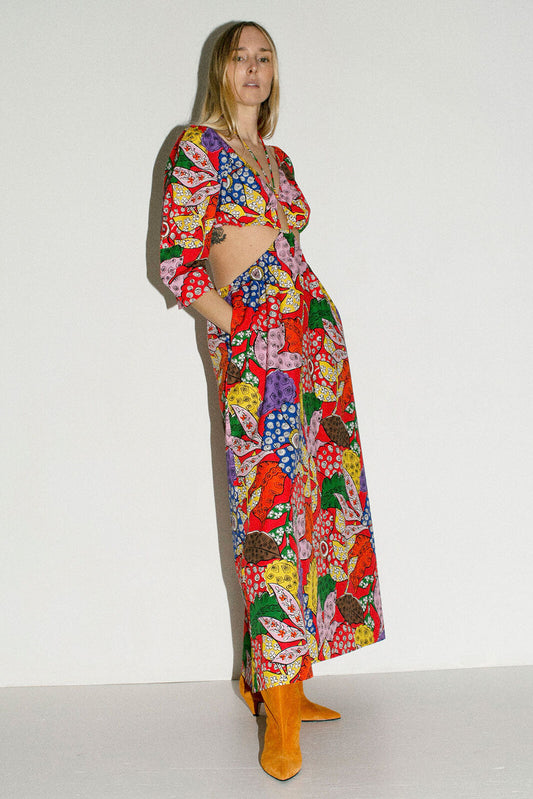 MARA HOFFMAN NWT 500 Shaina Banditta Red Multi Floral Print Cut Out Maxi Dress S