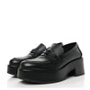 CHANEL $1350 Black Platform Calfskin Leather CC Oxford Penny Loafer Shoe 37.5