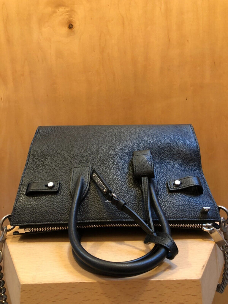 SAINT LAURENT YSL Black Nano Sac De Jour Pebbled Leather Silver Mini Bag Purse