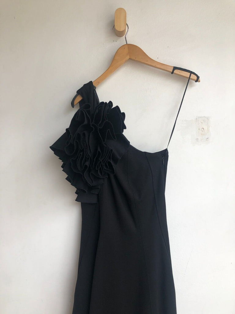 ME + EM Black One Shoulder Corsage Detachable Detail Ponte Jersey Midi Dress 2