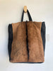 CELINE Vertical Cabas Black Brown Fur Leather Large Shoulder Bag Purse Tote