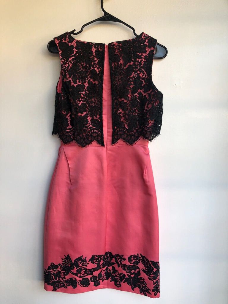 ERDEM Hot Pink Black Lace Floral Embroidery Silk Knee Length Dress UK 10 US 6