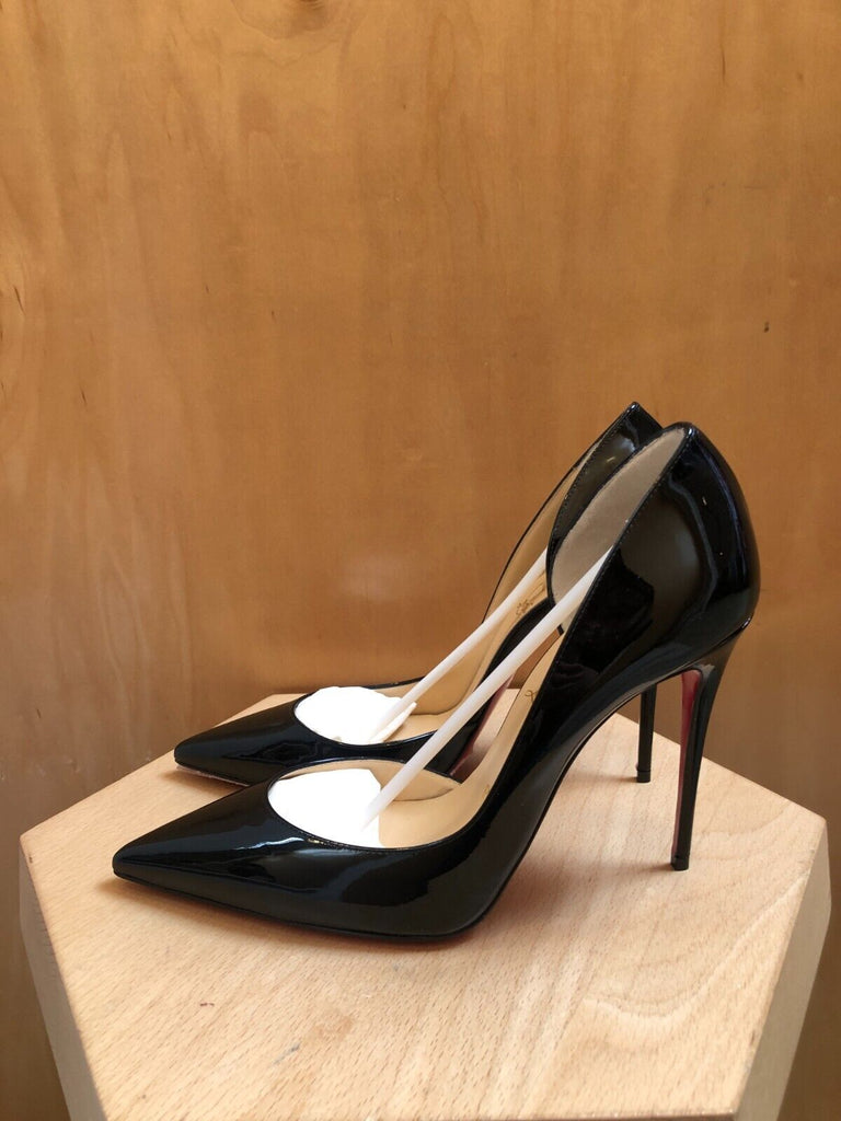 CHRISTIAN LOUBOUTIN Iriza Black Patent Leather Point Toe Stiletto Heel Pump 38.5