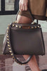 FENDI Peekaboo Iconic Gold Studs 2 Way Gray Taupe Leather Shoulder Bag Purse