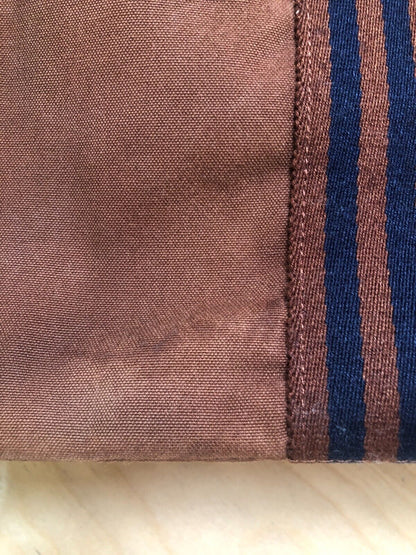 HERMES Fourre Tout Mm Camel Brown Blue Stripe Canvas Tote Shoulder Bag Purse
