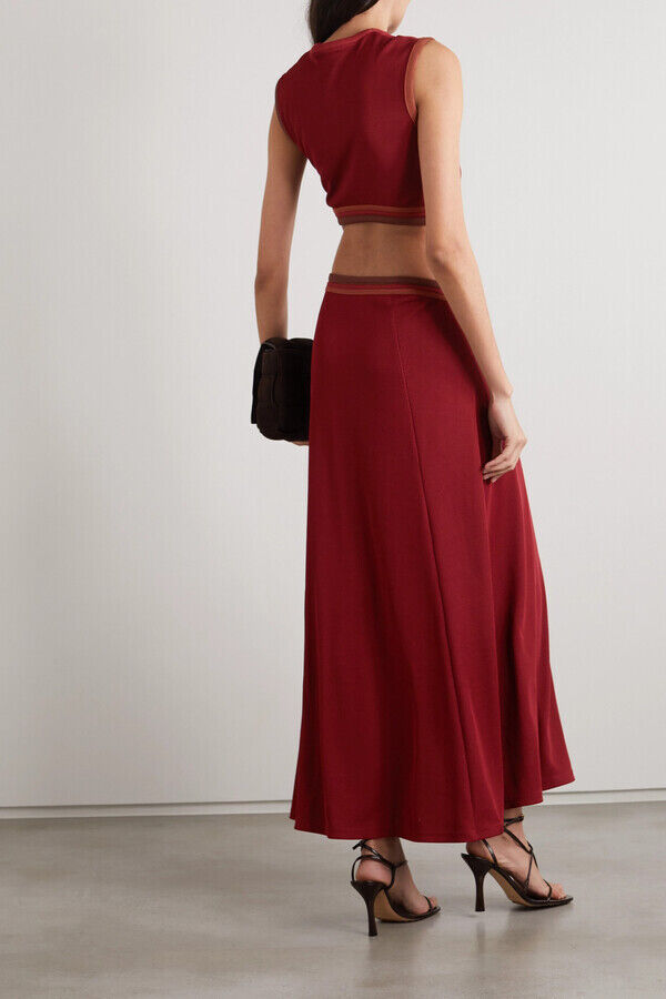 CHRISTOPHER ESBER Maroon Red Ribbed Knit Cut Out Sleeveless Maxi Dress UK 4 US 0