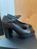 CHANEL NWB '23 Black Leather Patent CC Cap Toe Platform Pump Heel Mary Jane 38.5