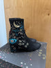 VALENTINO Black Suede Leather Star Planet Print Ankle Sock Block Heel Boot 37