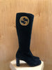 GUCCI Vtg Tom Ford Black Suede Leather Interlocking GG Logo Knee High Boot 37.5