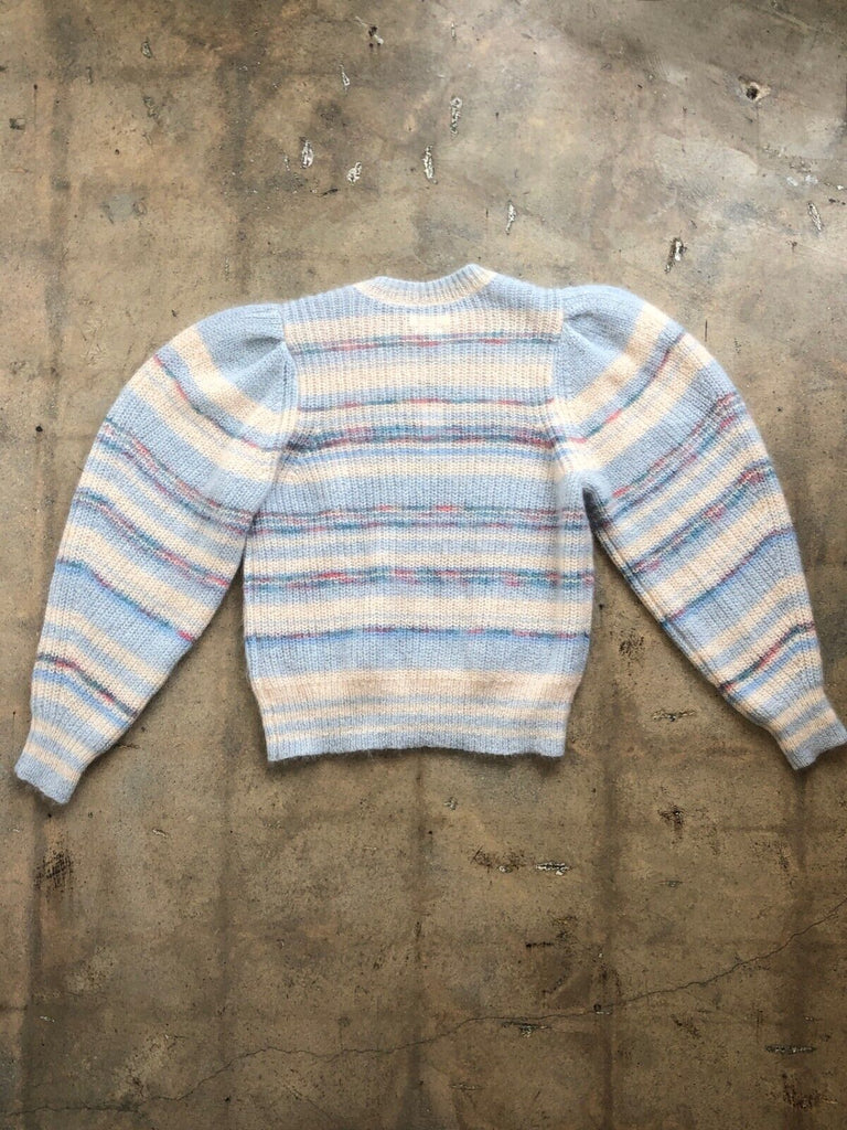 ISABEL MARANT Eleonore Blue Stripe Print Puff Sleeve Mohair Wool Sweater 36/4