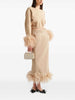 PRADA NWOT Sand Tan Natural Beige Feather Trim Cotton Knit Maxi Midi Skirt M