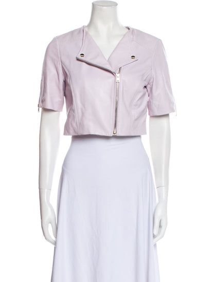 LAMARQUE Kirsi Light Lilac Purple Leather Short Sleeve Crop Moto Biker Jacket XS