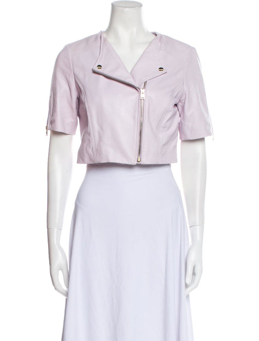 LAMARQUE Kirsi Light Lilac Purple Leather Short Sleeve Crop Moto Biker Jacket XS