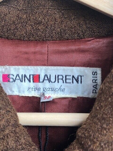 YSL YVES SAINT LAURENT Vtg Dark Brown Wool Double Breasted Jacket Pea Coat L/XL