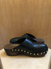 KHAITE	$1160 Lucca Black Leather Wooden Sole Gold Studded Mule Clog Shoe 37/7