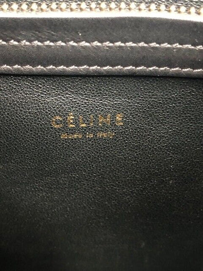 CELINE Phantom Medium Blue White Woven Plaid Gingham Print Raffia Bag Purse