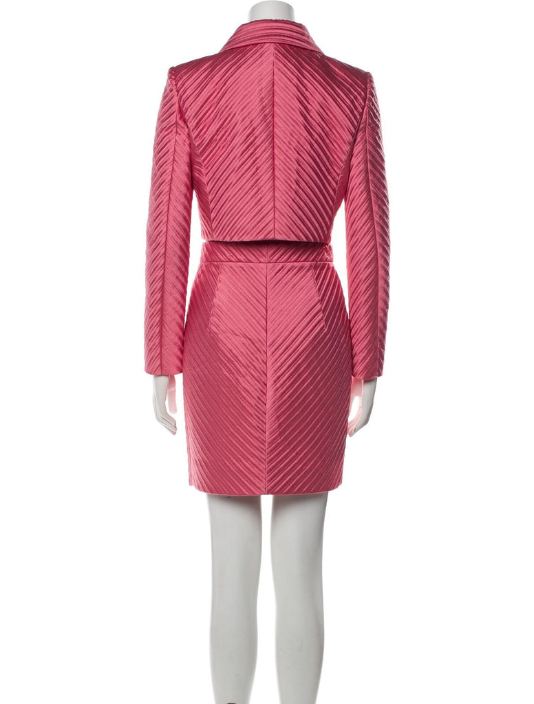 MOSCHINO COUTURE	2023 Hot Pink Chevron Cropped Jacket Blazer Mini Skirt Set 40/6