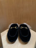 GUCCI Princetown Black Velvet Horsebit Fur Lined Flat Mule Slide Loafer 36.5/6.5