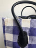 CELINE Phantom Medium Blue White Woven Plaid Gingham Print Raffia Bag Purse