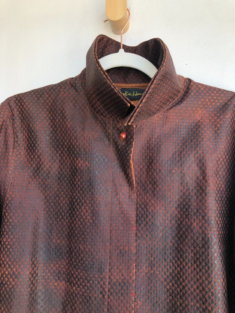 SOPHIE HONG	Rare Dark Brown Orange Snakeskin Embossed Silk Lapel Jacket Coat L