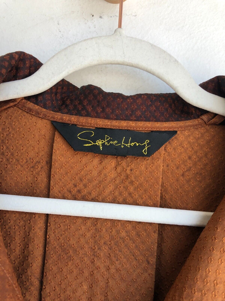 SOPHIE HONG	Rare Dark Brown Orange Snakeskin Embossed Silk Lapel Jacket Coat L