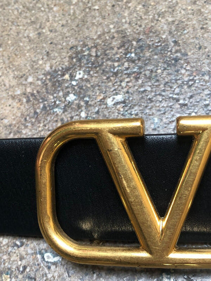 VALENTINO VLogo Black Red Reversible Gold Buckle Waist Belt 90cm/M