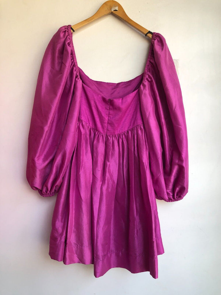 AZEEZA NEW Cameron Orchid Purple Pink Empire Waist Long Sleeve Silk Mini Dress L