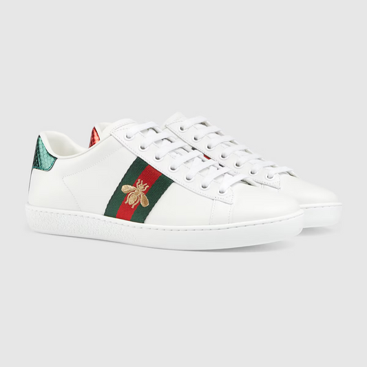 GUCCI Ace White Web Stripe Bee Embroidered Leather Embossed Womens Sneaker 39