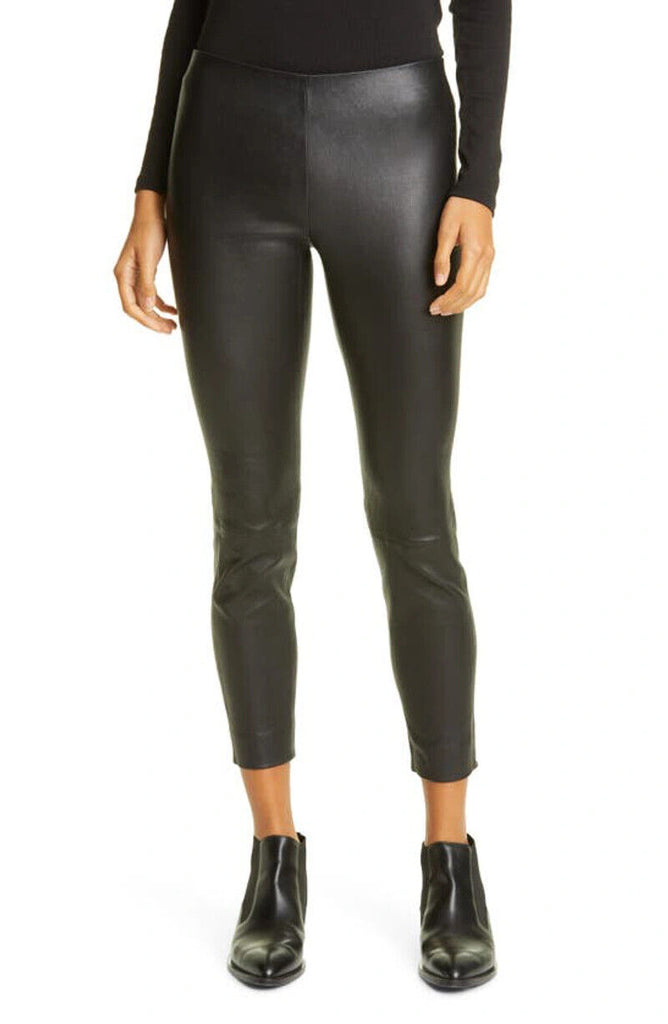 VINCE NWT $1,000 Black Stretch Leather Zipped Detail Seam Skinny Legging Pant XS