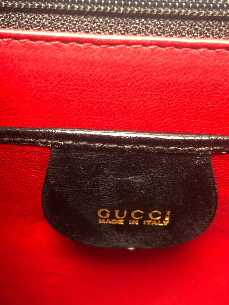 GUCCI Vintage Black Leather Lady Lock 2 Way Gold Hardware Handle Bag