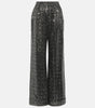 DOLCE & GABBANA Silver Sequin High Rise Wide Leg Silk Trouser Dress Pants 42/6