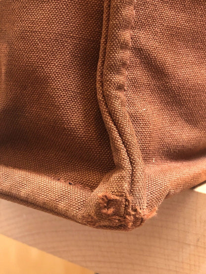 HERMES Fourre Tout Mm Camel Brown Blue Stripe Canvas Tote Shoulder Bag Purse