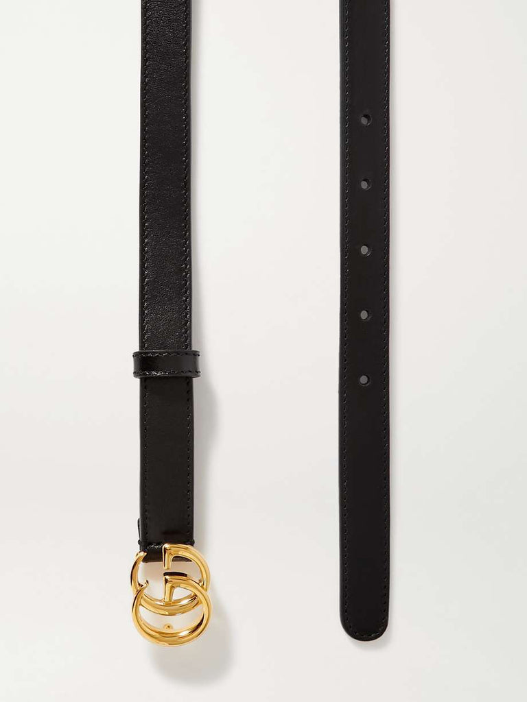 GUCCI Black Marmont GG Leather Gold Hardware Skinny Waist Belt 75/30