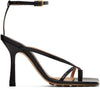 BOTTEGA VENETA $1000 Black Stretch Sandal Square Toe Leather Stiletto Heel 40