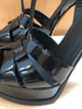 SAINT LAURENT  Tribute Black Patent Leather Woven Platform High Heel Sandals 36