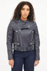 CEDRIC CHARLIER Navy Padded Shoulder Round Collar Quilted Leather Jacket 4