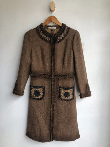 PAS DE CALAIS Gray Beige Snap Button Wool Trench Jacket Womens Coat 34/2/0